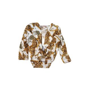 Karen-T Design Womens Bodysuit Baroque Leopard Chain Print Long Sleeve M